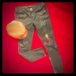 ZARA Moto Leather Waxed Coated Pants With Zippers